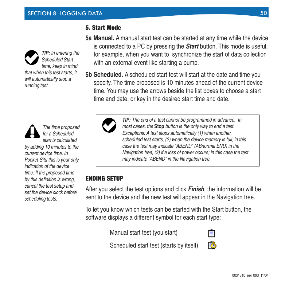 Start mode, Ending setup | In-Situ Win-Situ 4 / Pocket-Situ 4 Operators Manual User Manual | Page 50 / 111