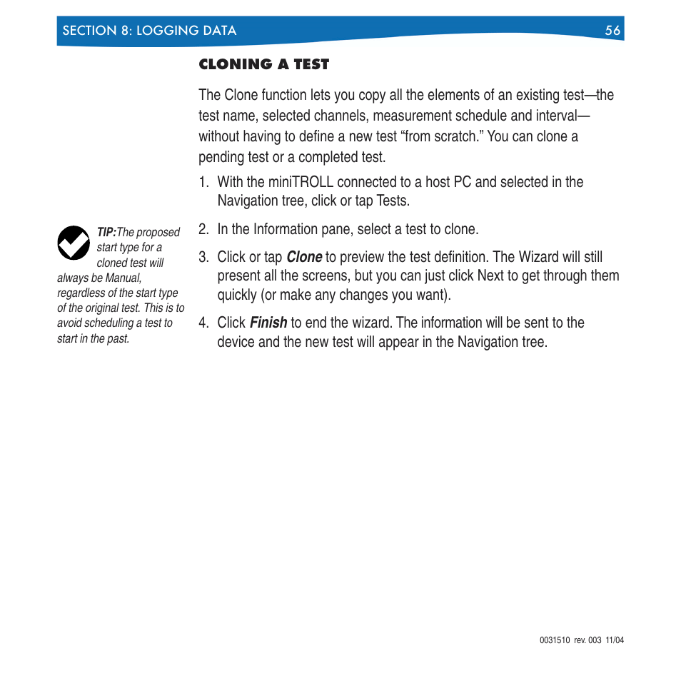 Cloning a test | In-Situ Win-Situ 4 / Pocket-Situ 4 Operators Manual User Manual | Page 56 / 111