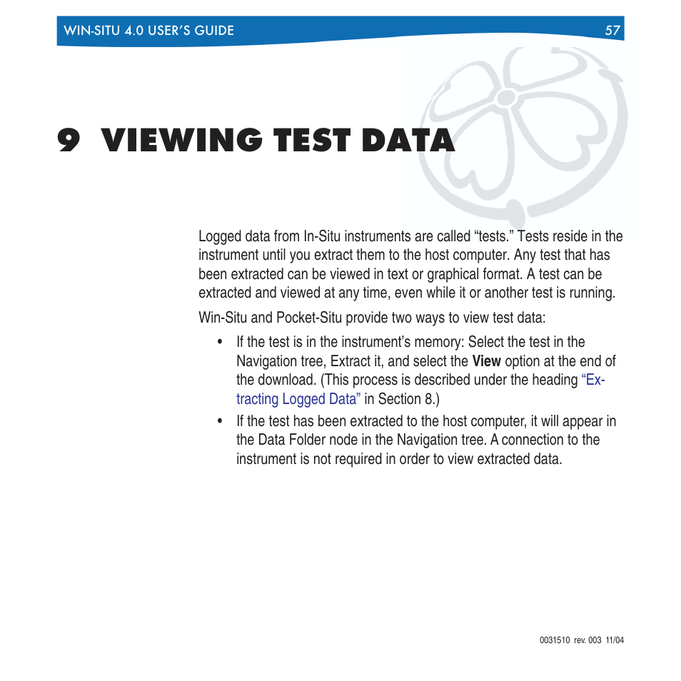 9 viewing test data, To work with tests in the data folder, see, Section 9 | In-Situ Win-Situ 4 / Pocket-Situ 4 Operators Manual User Manual | Page 57 / 111