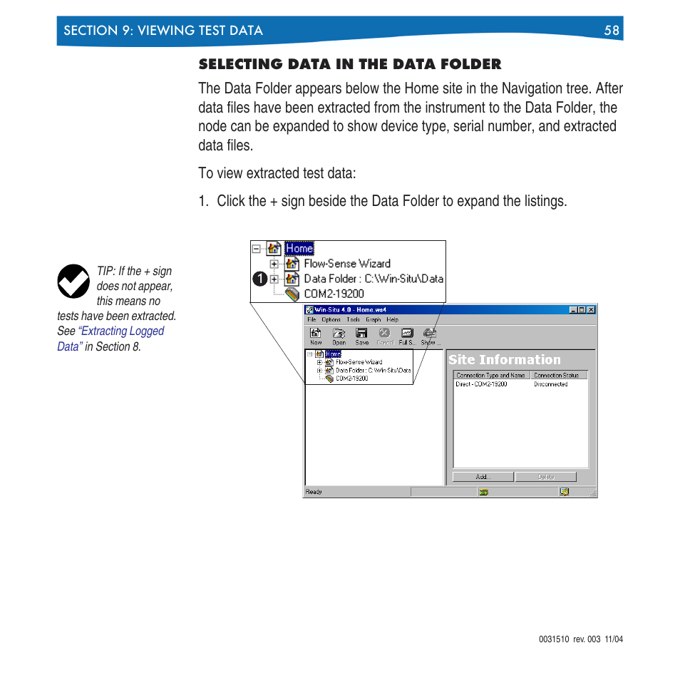 Selecting data in the data folder | In-Situ Win-Situ 4 / Pocket-Situ 4 Operators Manual User Manual | Page 58 / 111
