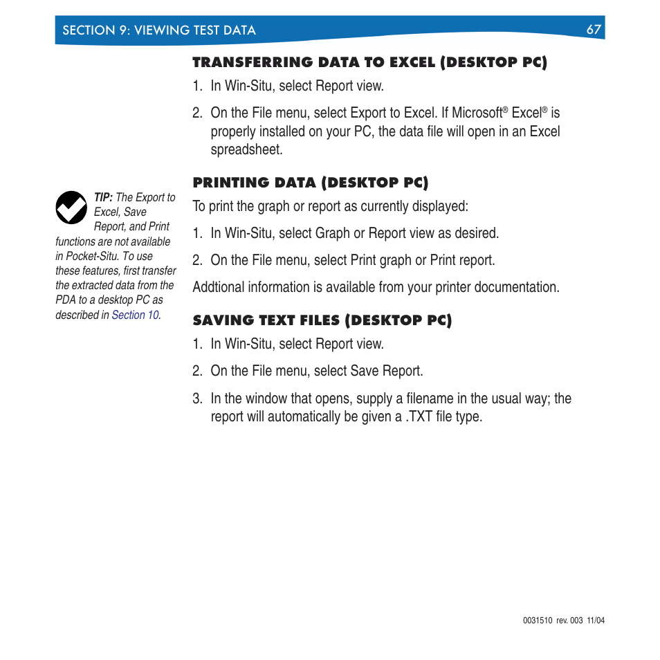 In-Situ Win-Situ 4 / Pocket-Situ 4 Operators Manual User Manual | Page 67 / 111