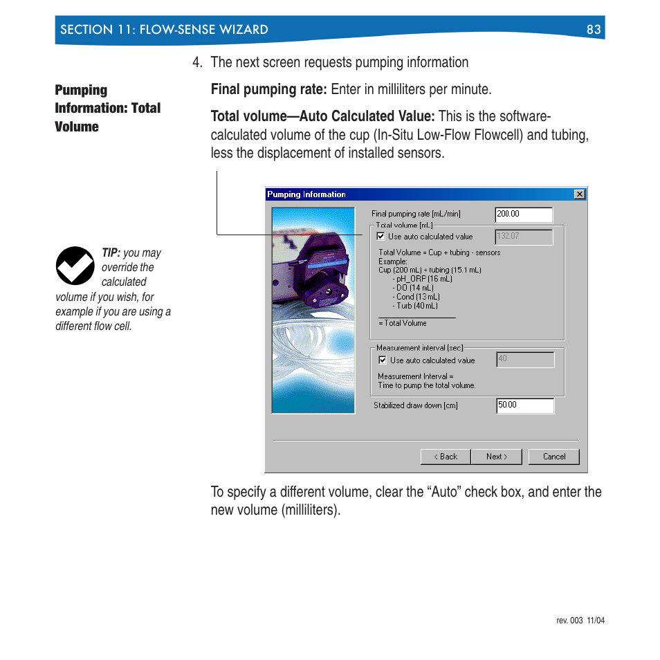 Pumping information: total volume | In-Situ Win-Situ 4 / Pocket-Situ 4 Operators Manual User Manual | Page 83 / 111