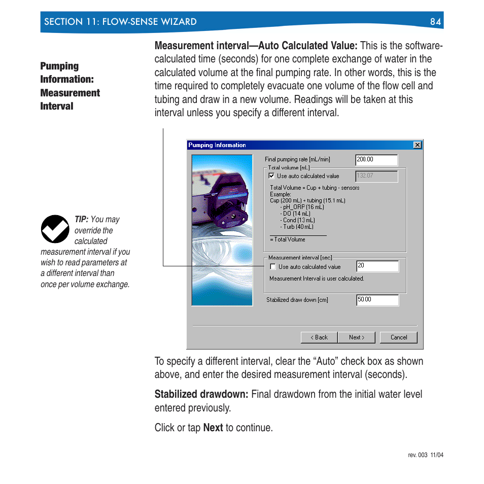 Pumping information: measurement interval | In-Situ Win-Situ 4 / Pocket-Situ 4 Operators Manual User Manual | Page 84 / 111