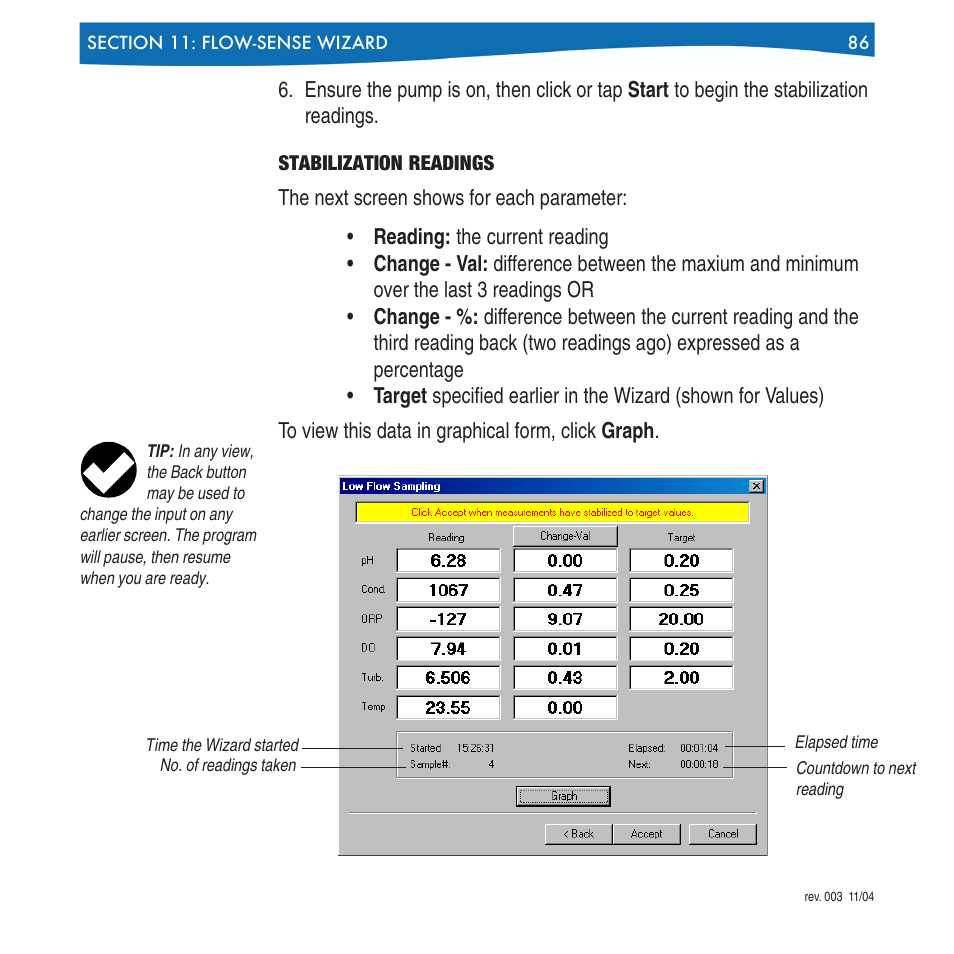 Stabilization readings | In-Situ Win-Situ 4 / Pocket-Situ 4 Operators Manual User Manual | Page 86 / 111