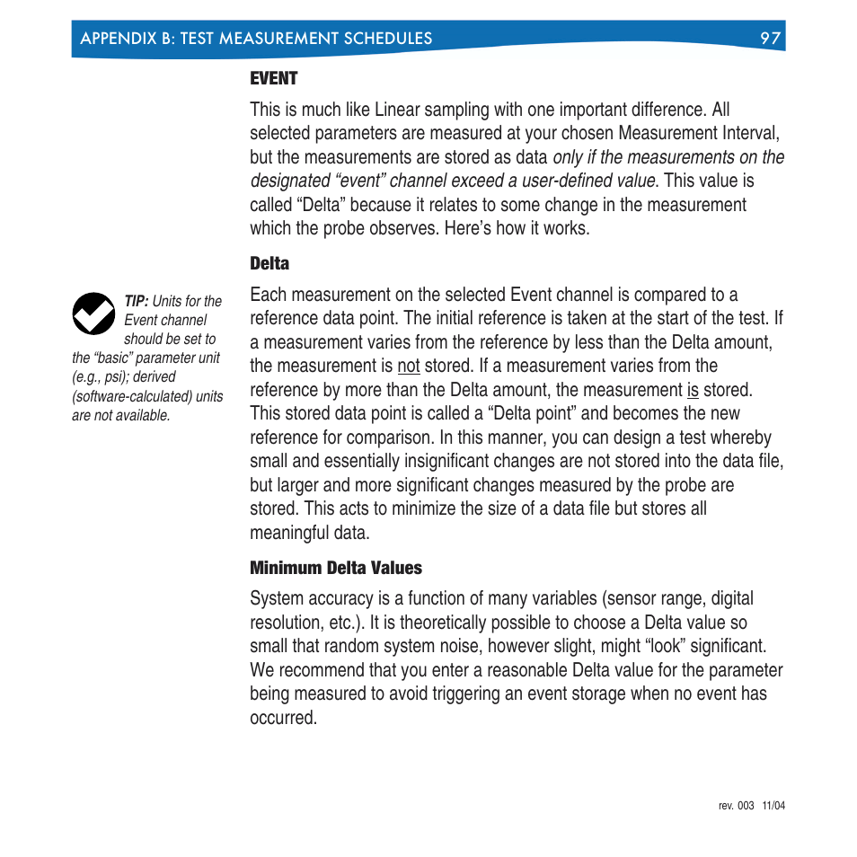 Event, Delta minimum delta values | In-Situ Win-Situ 4 / Pocket-Situ 4 Operators Manual User Manual | Page 97 / 111