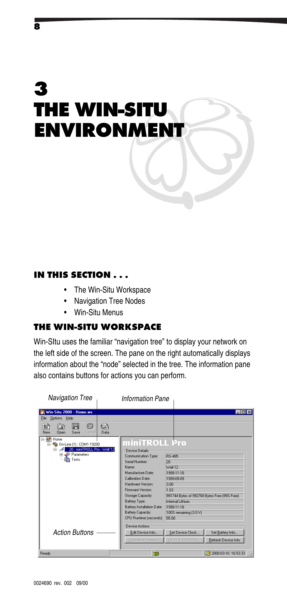 The win-situ environment, The win-situ workspace, 3 the win-situ environment | In-Situ Win-Situ 2000 Operators Manual User Manual | Page 12 / 46