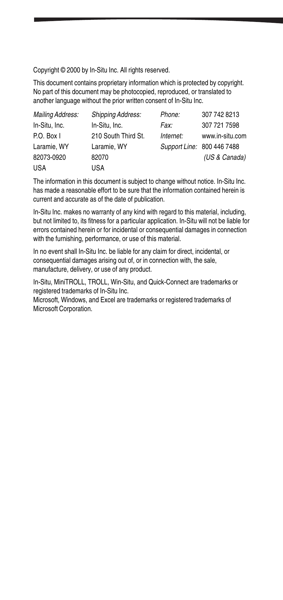 In-Situ Win-Situ 2000 Operators Manual User Manual | Page 2 / 46
