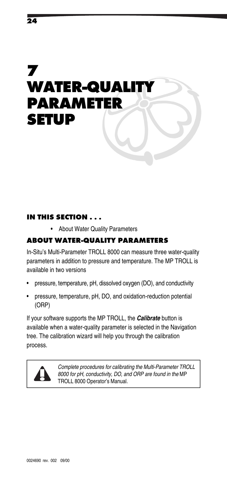 Water-quality parameter setup, About water-quality parameters, 7 water-quality parameter setup | In-Situ Win-Situ 2000 Operators Manual User Manual | Page 28 / 46