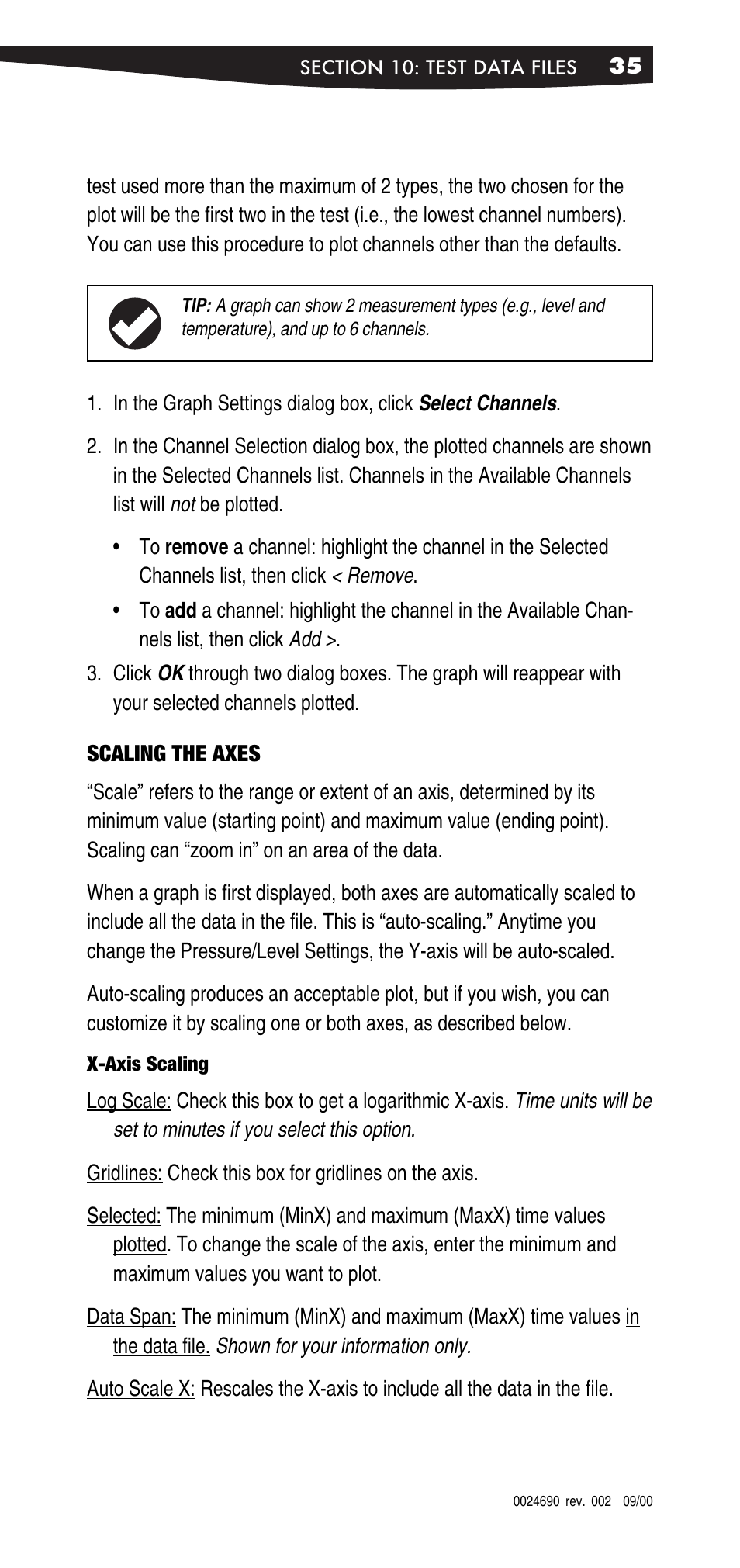 Scaling the axes | In-Situ Win-Situ 2000 Operators Manual User Manual | Page 39 / 46