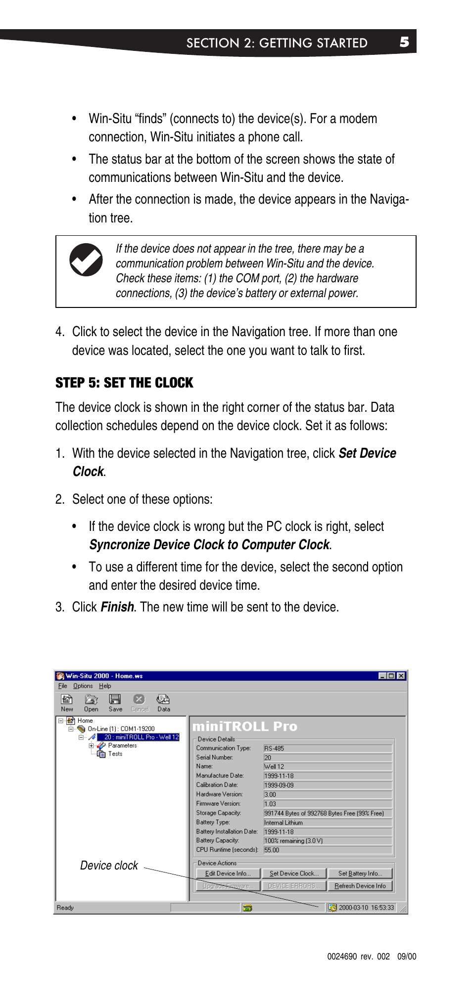 Step 5: set the clock | In-Situ Win-Situ 2000 Operators Manual User Manual | Page 9 / 46