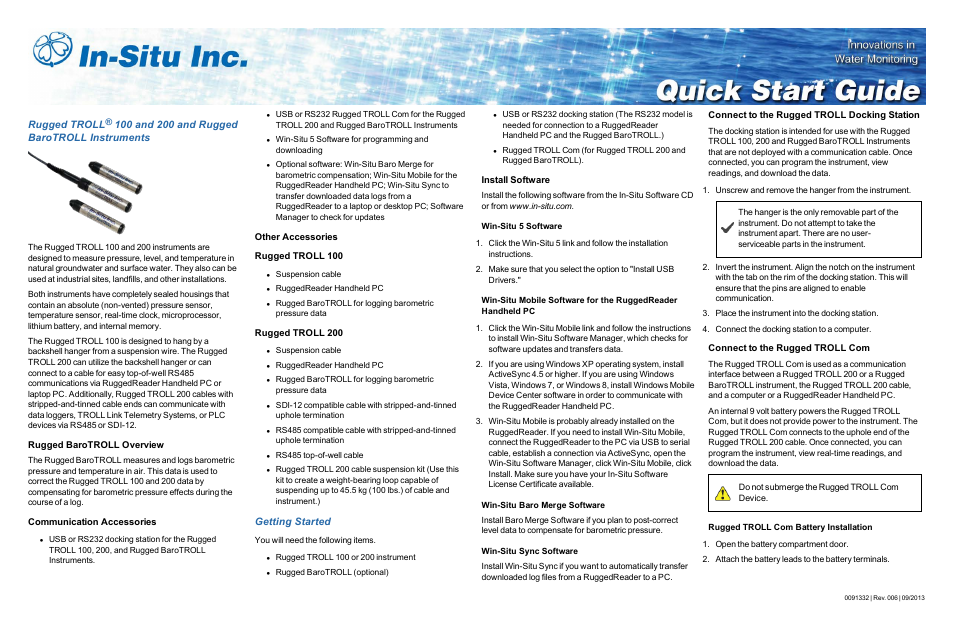 In-Situ Rugged TROLL Quick Start Guide User Manual | 4 pages