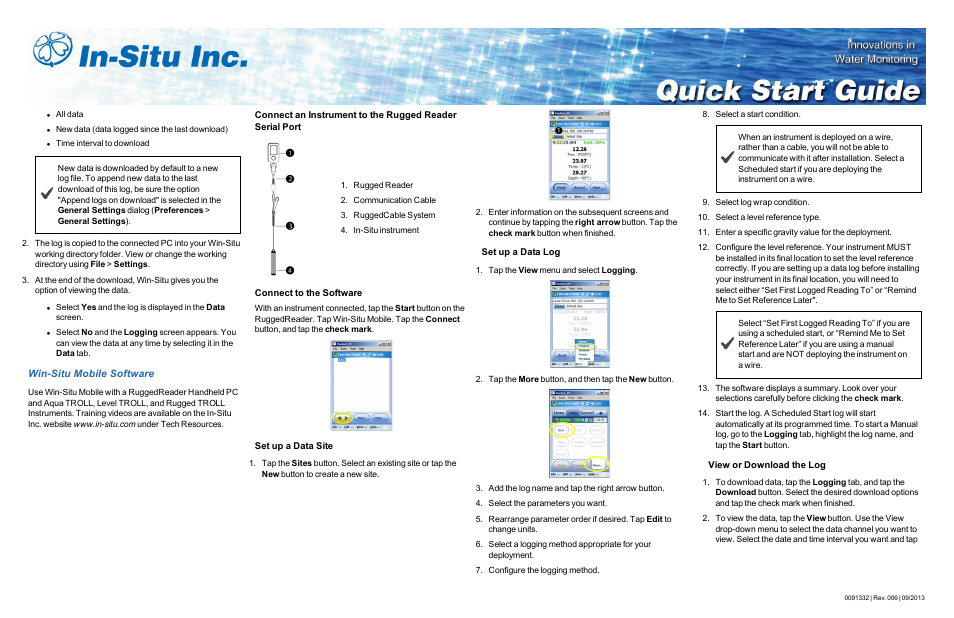 4 win-situ mobile software, Connect to the software, Set up a data site | Set up a data log, View or download the log, Win-situ mobile software | In-Situ Rugged TROLL Quick Start Guide User Manual | Page 3 / 4