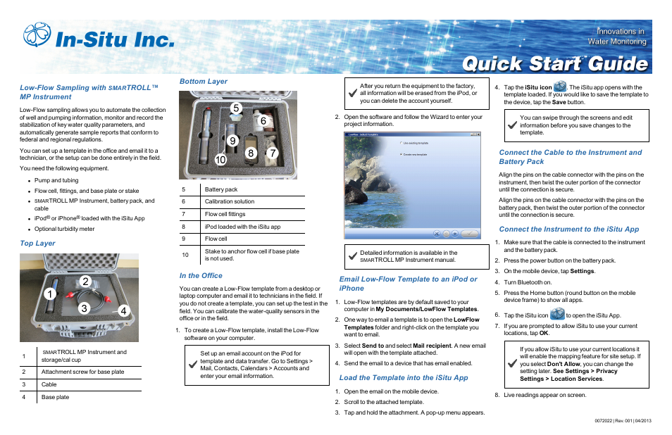 In-Situ smarTROLL Low-Flow Sampling System Quick Start Guide User Manual | 2 pages