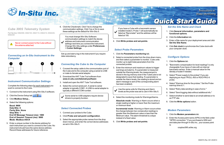 In-Situ Telemetry System: Cube 300S Quick Start Guide User Manual | 2 pages