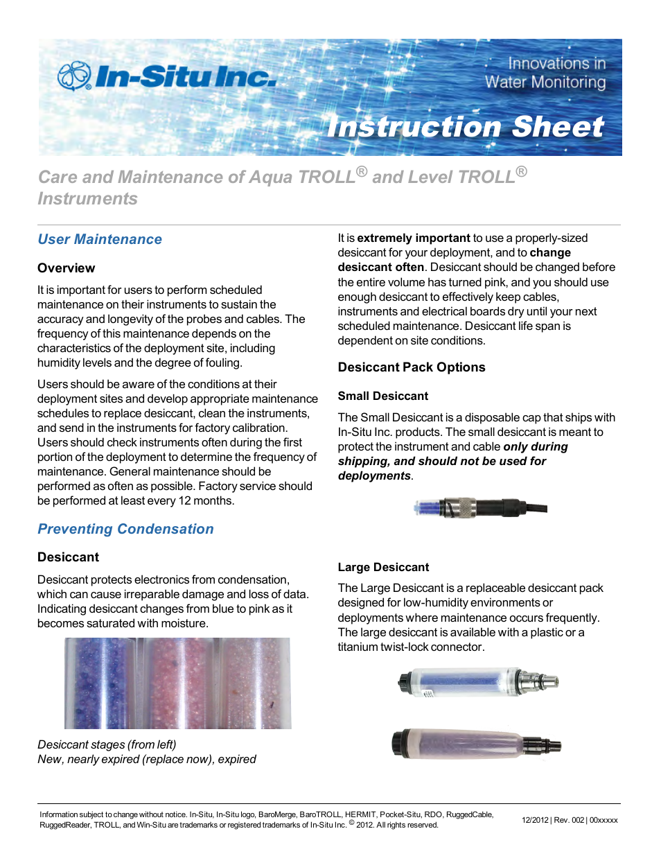 In-Situ Level TROLL Data Loggers Care & Maintenance Guide User Manual | 6 pages