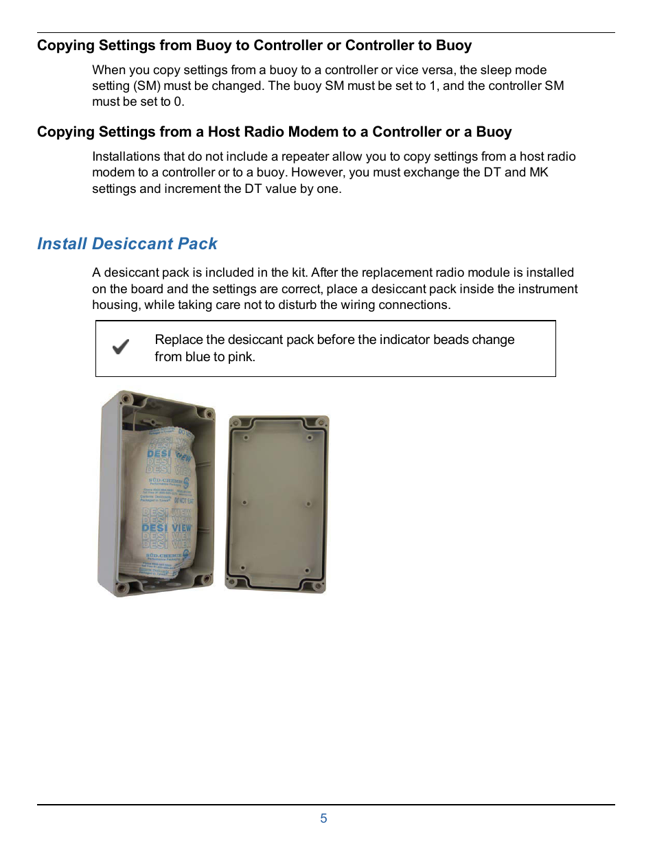 7 install desiccant pack, Install desiccant pack | In-Situ Buoy Radio & Board Replacement Kit User Manual | Page 5 / 6