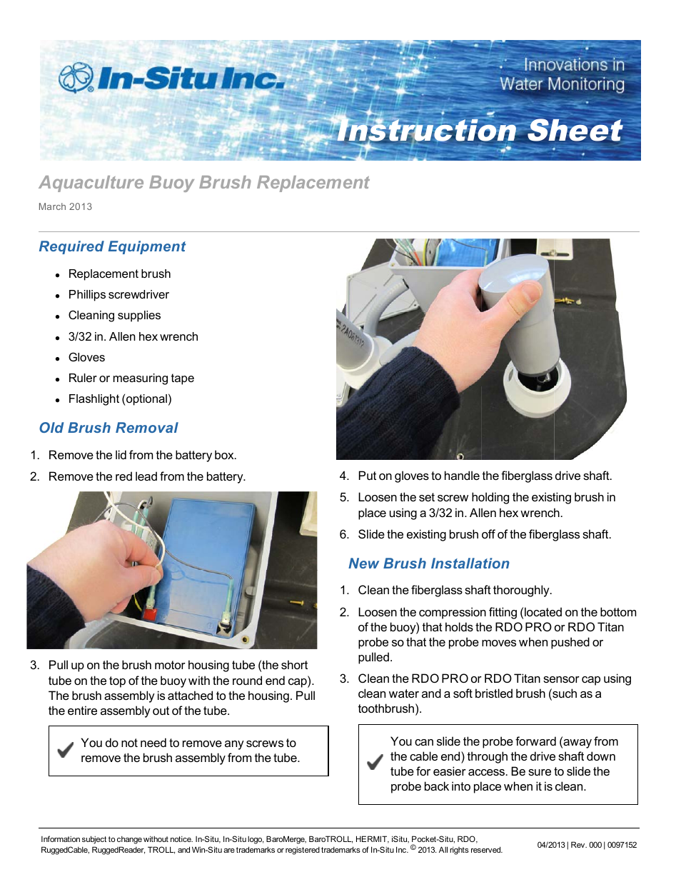 In-Situ Buoy Brush Replacement Kit User Manual | 2 pages