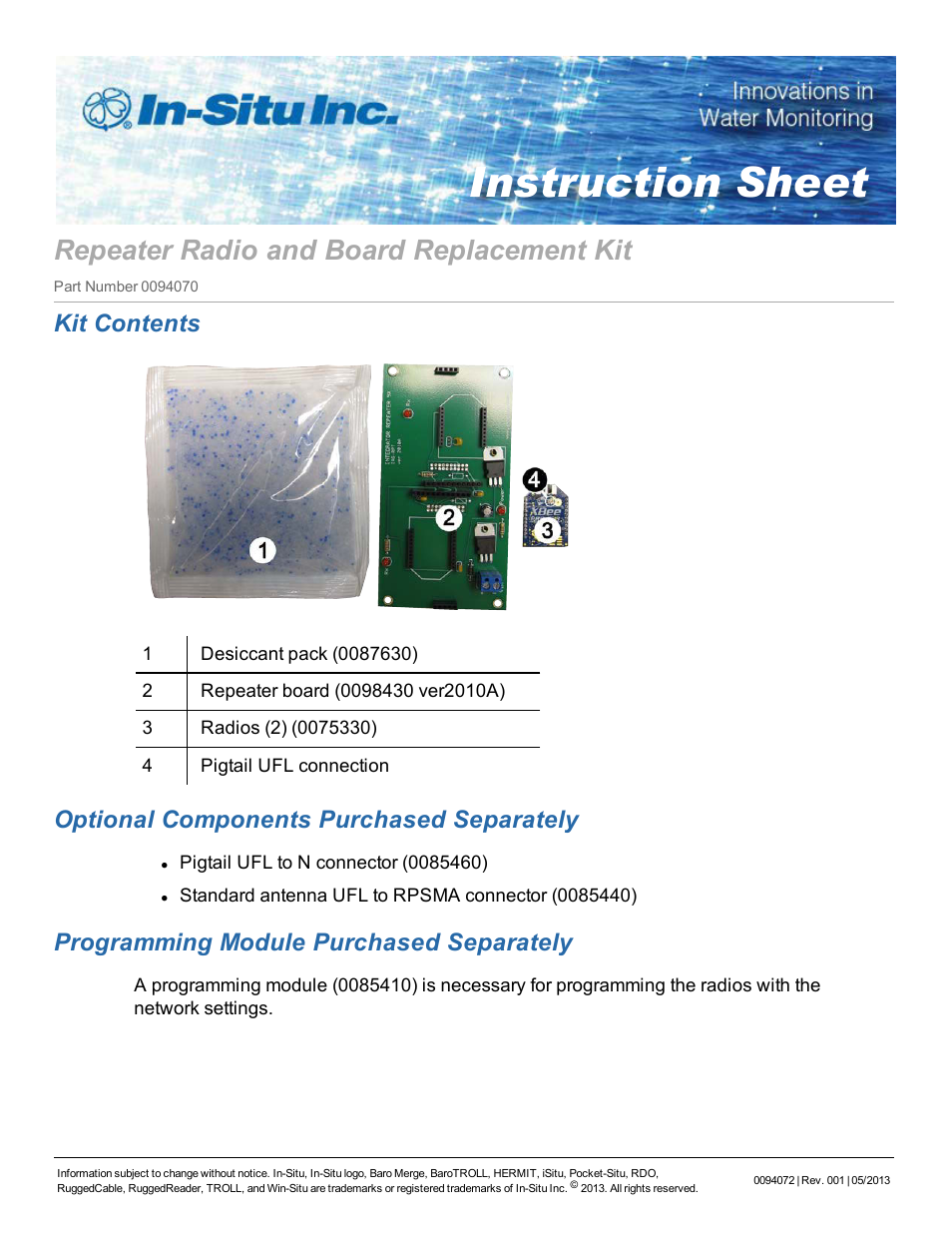 In-Situ Repeater Radio & Board Replacement Kit User Manual | 6 pages