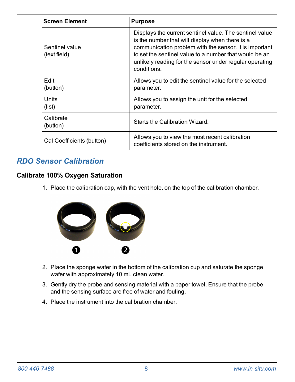 11 rdo sensor calibration, Calibrate 100% oxygen saturation, Rdo sensor calibration | In-Situ Communication Device Kit for the Aqua TROLL 400 and RDO PRO Probe User Manual | Page 8 / 15