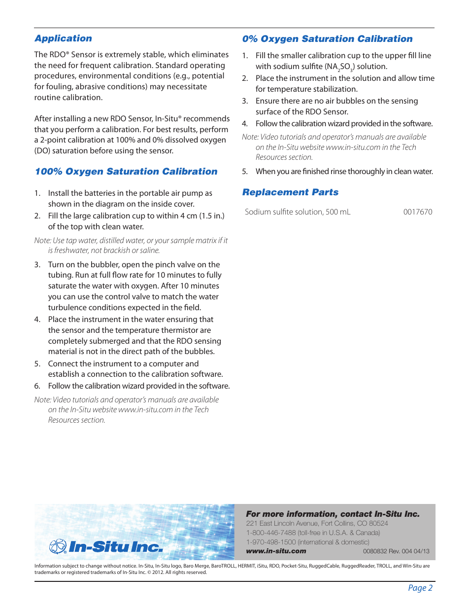 In-Situ smarTROLL Multiparameter Handheld Calibration Kit/Bubbler User Manual | Page 2 / 2