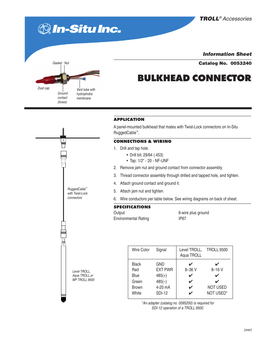 In-Situ Bulkhead Connector for Use with RuggedCable Systems User Manual | 2 pages