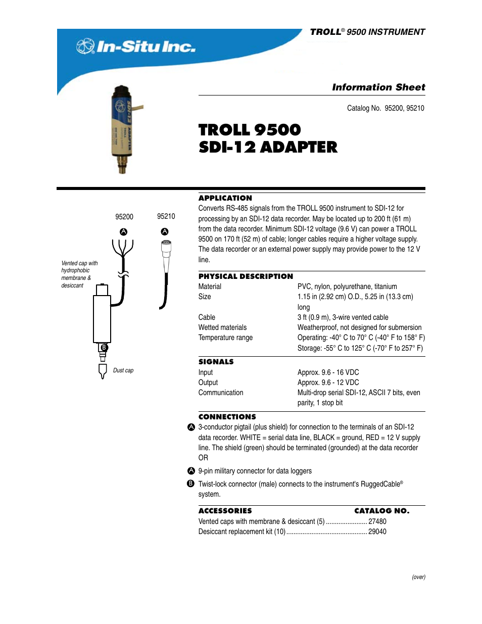 In-Situ RS485 to SDI-12 Adapter for the TROLL 9500 User Manual | 2 pages