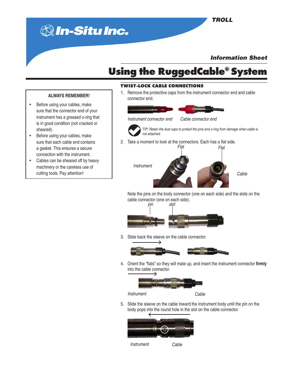 In-Situ RuggedCable Systems—Use and Care of RuggedCable Systems User Manual | 2 pages