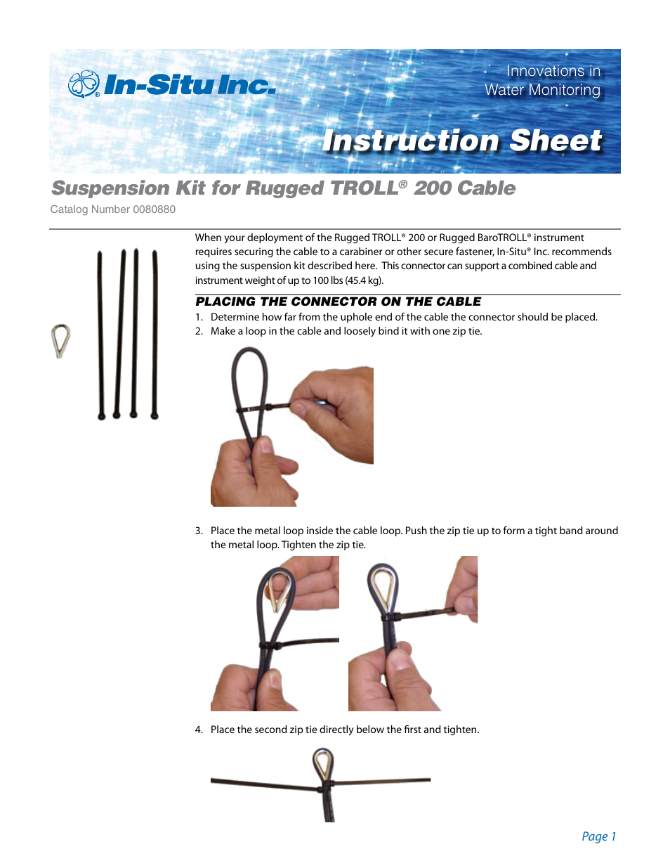 In-Situ Rugged TROLL 200 Cable Suspension Kit User Manual | 2 pages