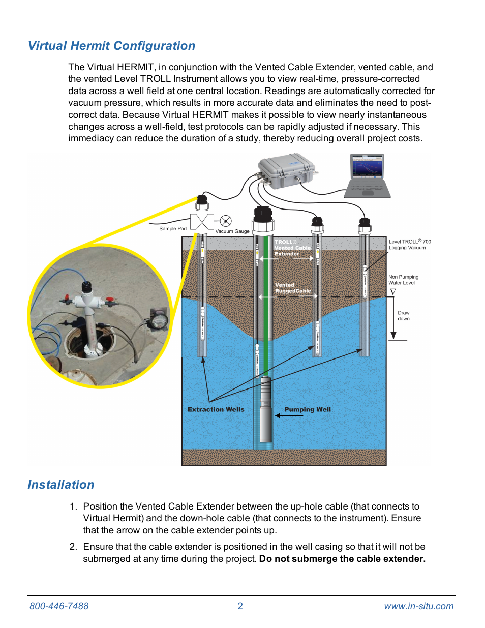 2 virtual hermit configuration, 3 installation, Virtual hermit configuration | Installation | In-Situ Vented Cable Extender for RuggedCable Systems—An In-Situ Rentals Exclusive User Manual | Page 2 / 2