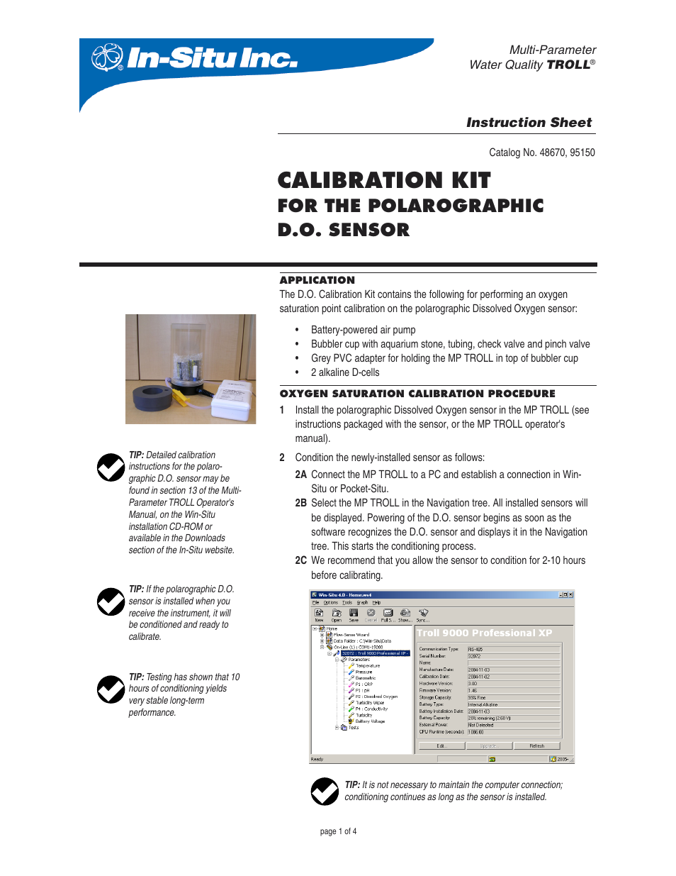 In-Situ Dissolved Oxygen: Clark Cell Calibration Kit for TROLL 9500 User Manual | 4 pages