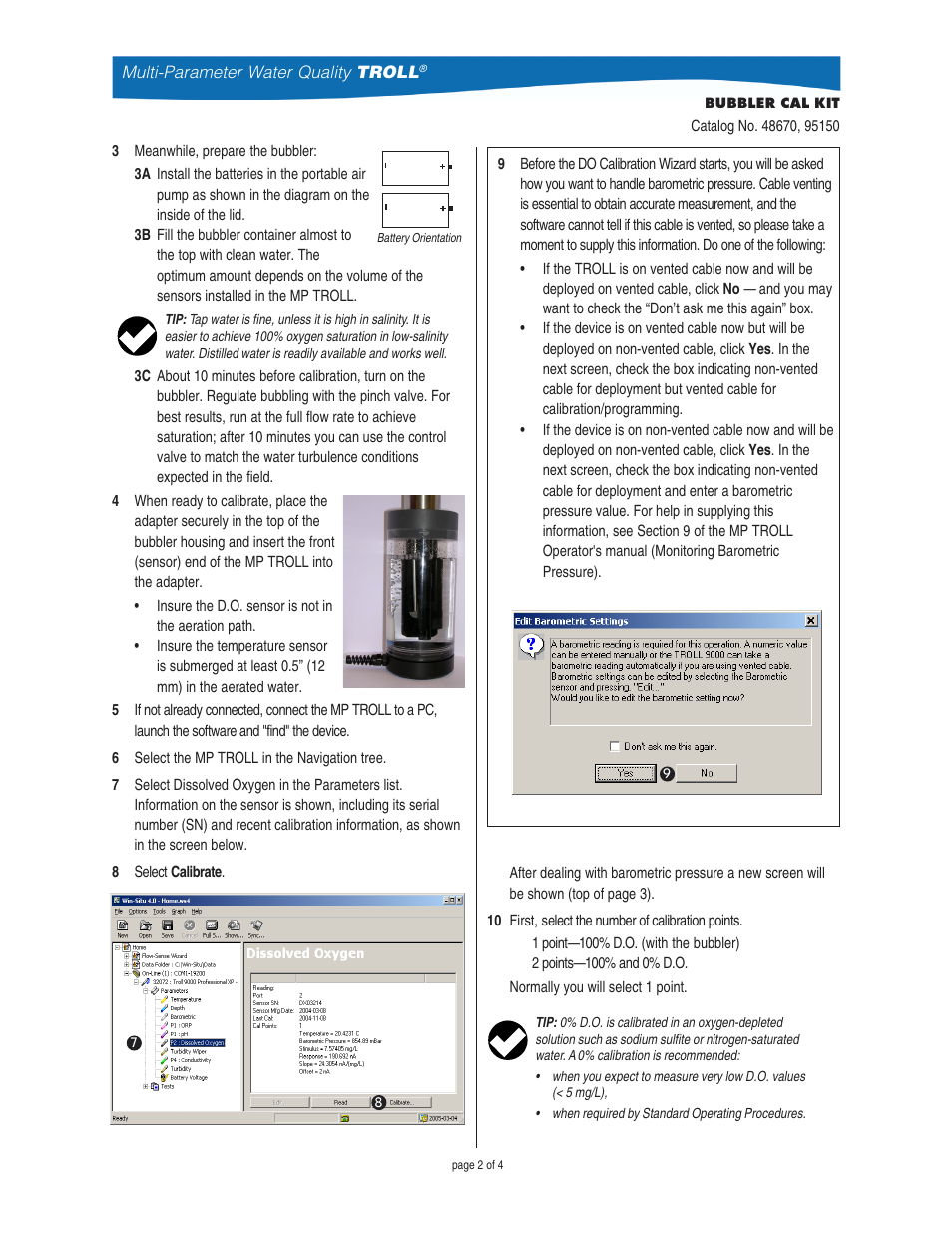 In-Situ Dissolved Oxygen: Clark Cell Calibration Kit for TROLL 9500 User Manual | Page 2 / 4