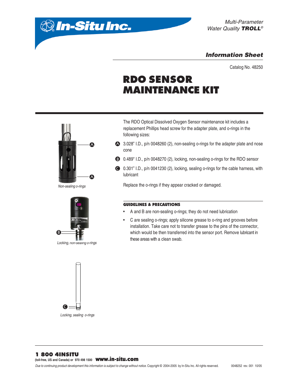 In-Situ Dissolved Oxygen: RDO Sensor Calibration Kit for Cabled Sensors (purchased before 09/2008) User Manual | 1 page