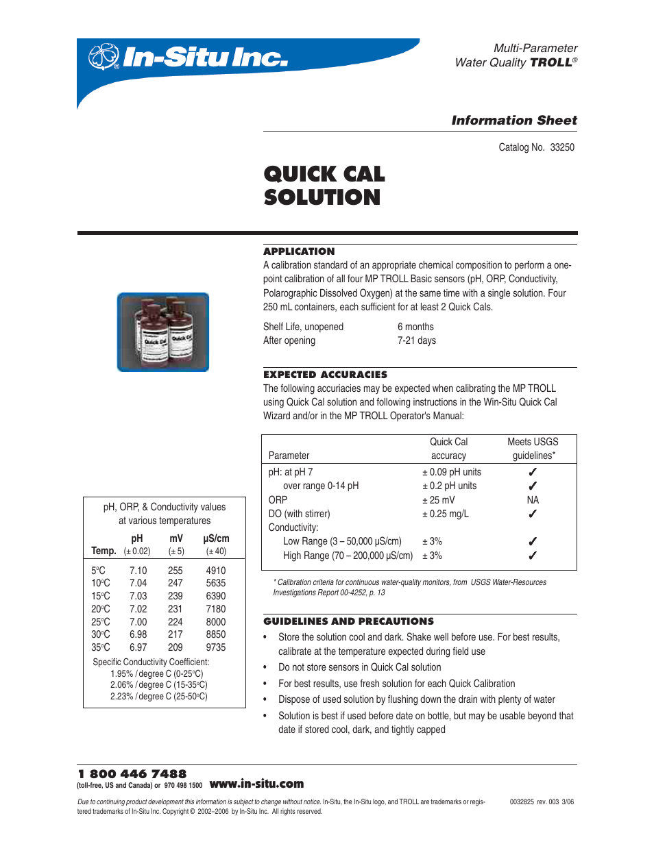 In-Situ Quick-Cal Check Solution User Manual | 1 page