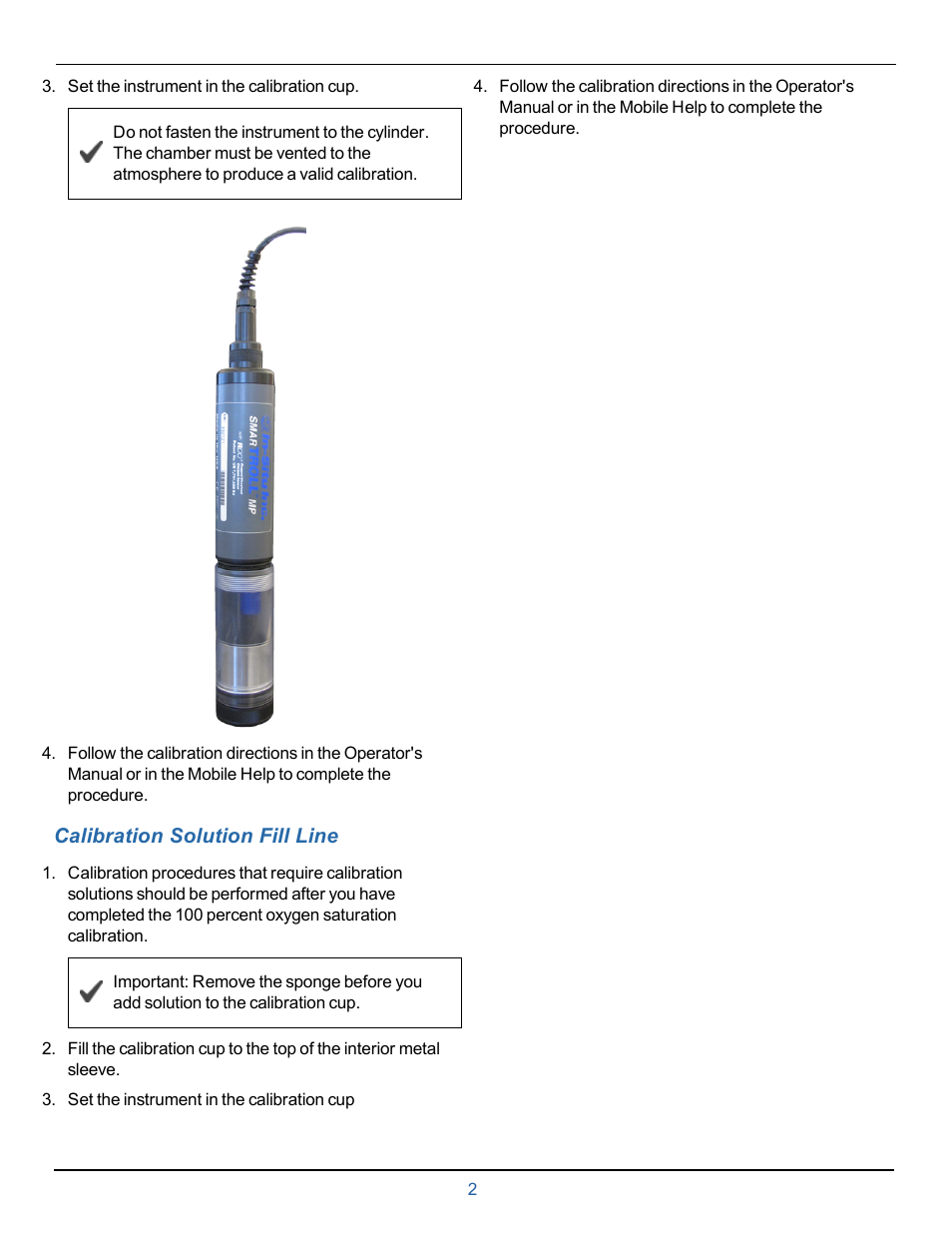 5 calibration solution fill line, Instruction sheet | In-Situ smarTROLL Multiparameter Handheld Calibration & Storage Cup User Manual | Page 2 / 2