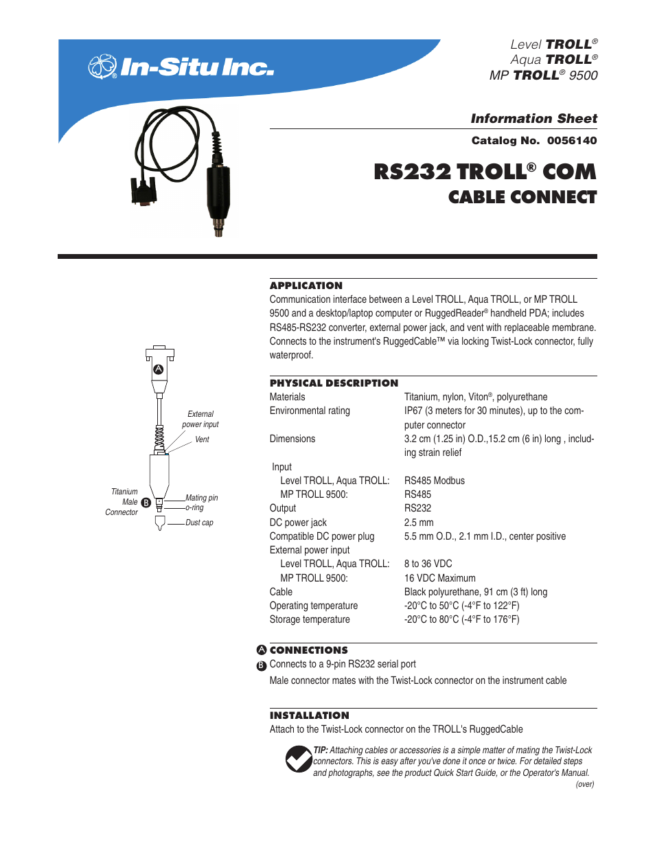 In-Situ Serial Port TROLL Com (Cable Connect) User Manual | 2 pages