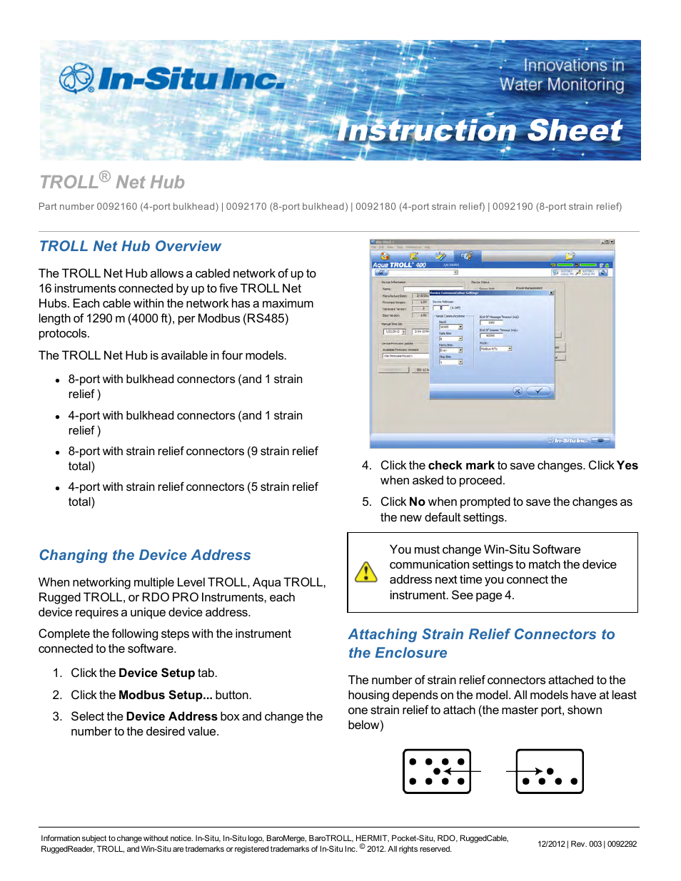 In-Situ TROLL Net Hub Instruction Sheet User Manual | 4 pages