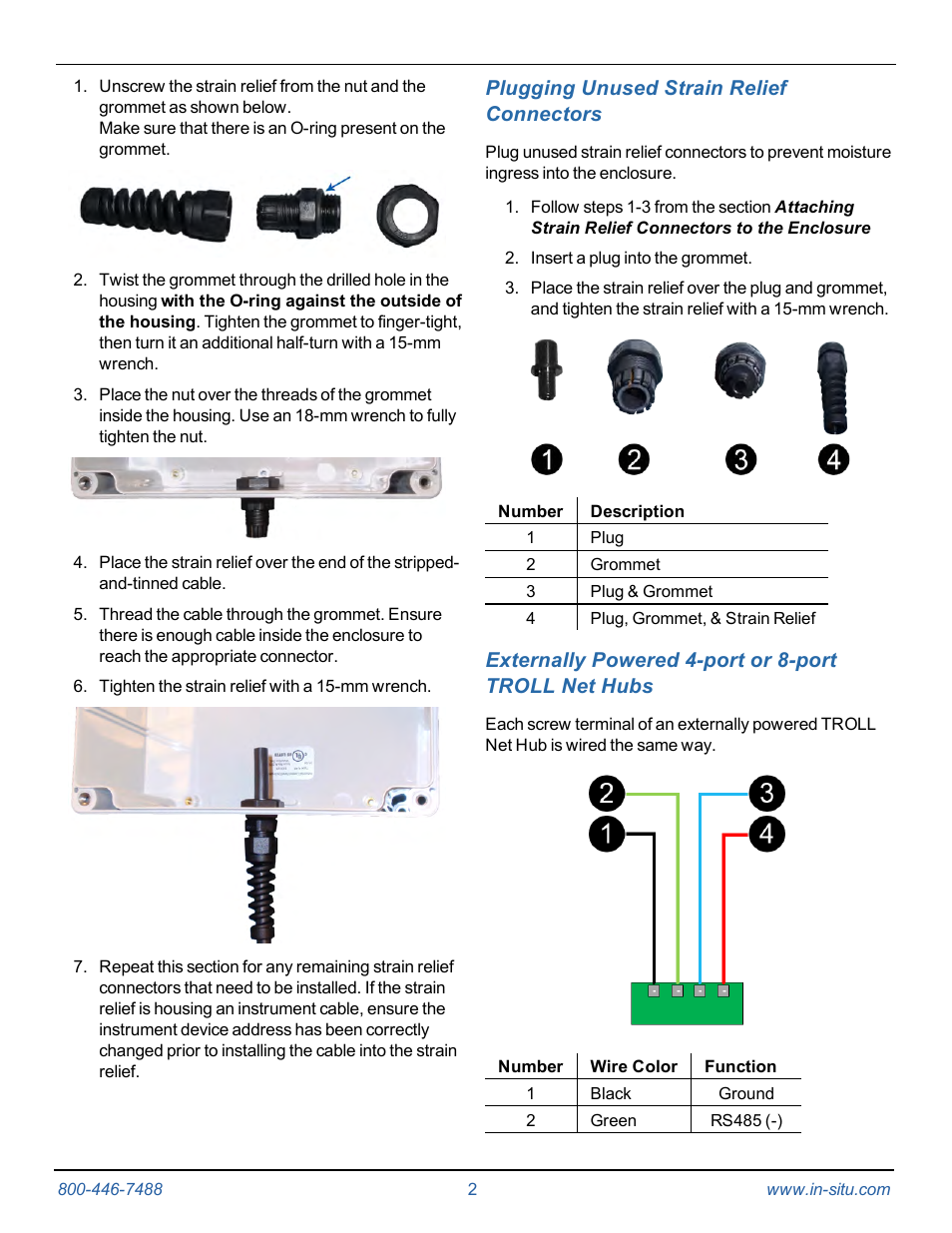 4 plugging unused strain relief connectors, Instruction sheet | In-Situ TROLL Net Hub Instruction Sheet User Manual | Page 2 / 4