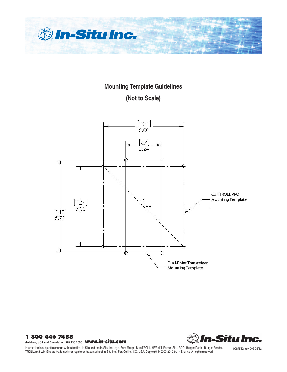 Mounting template guidelines (not to scale) | In-Situ Con TROLL PRO System Mounting Kit and Template User Manual | Page 2 / 2