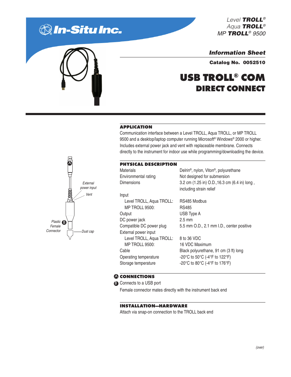 In-Situ USB Port TROLL Com (Direct Connect) User Manual | 2 pages