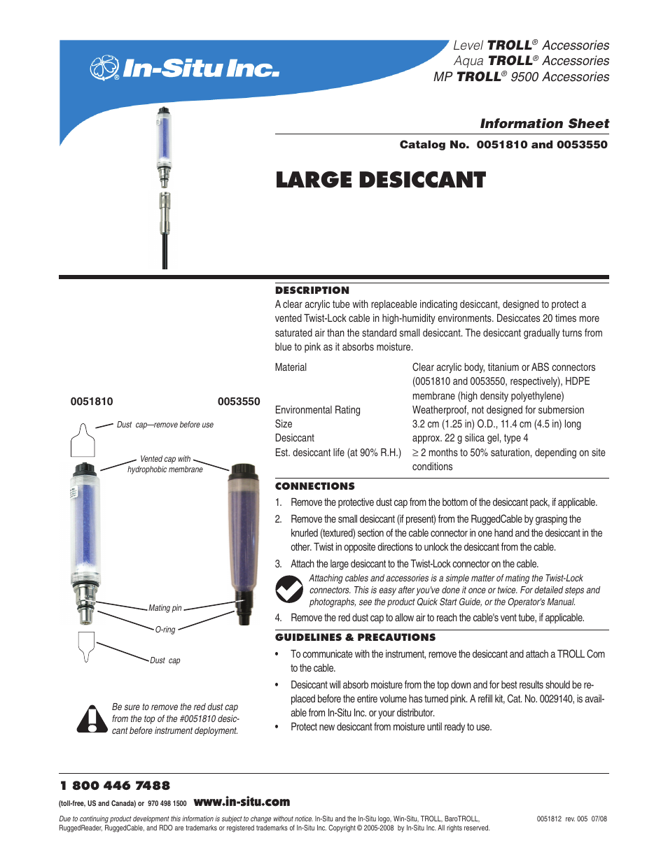 In-Situ Large Desiccant for Use with RuggedCable Systems User Manual | 1 page