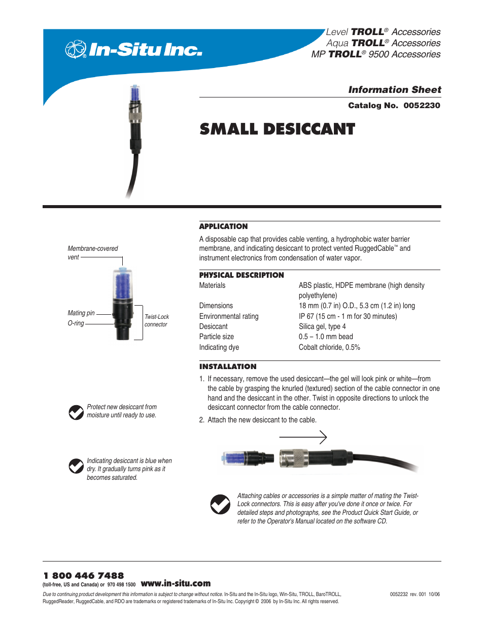 In-Situ Small, Disposable Desiccant Cap User Manual | 1 page