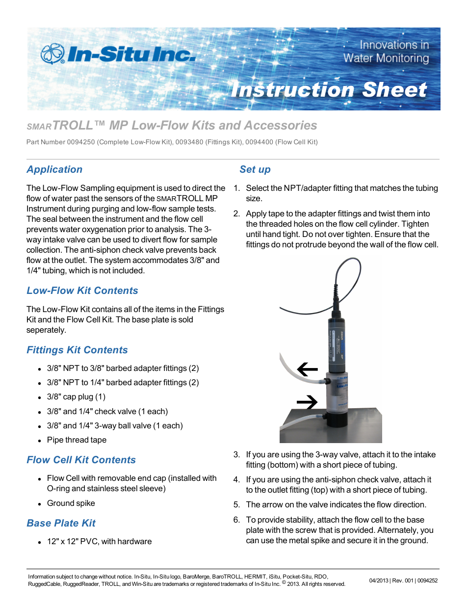 In-Situ smarTROLL Multiparameter Handheld Low-Flow Kits & Accessories User Manual | 2 pages