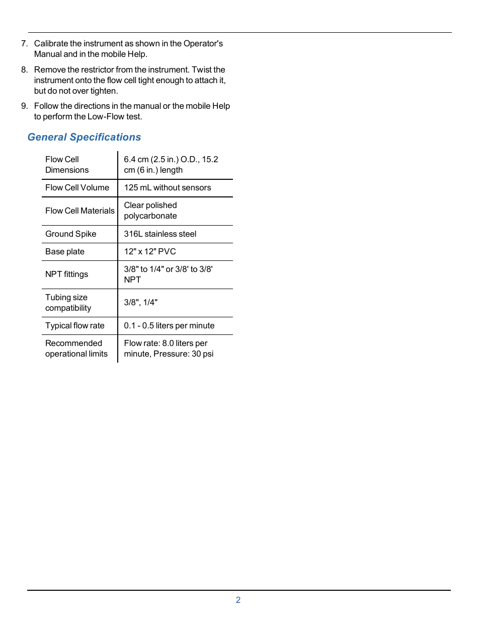7 general specifications, Instruction sheet | In-Situ smarTROLL Multiparameter Handheld Low-Flow Kits & Accessories User Manual | Page 2 / 2