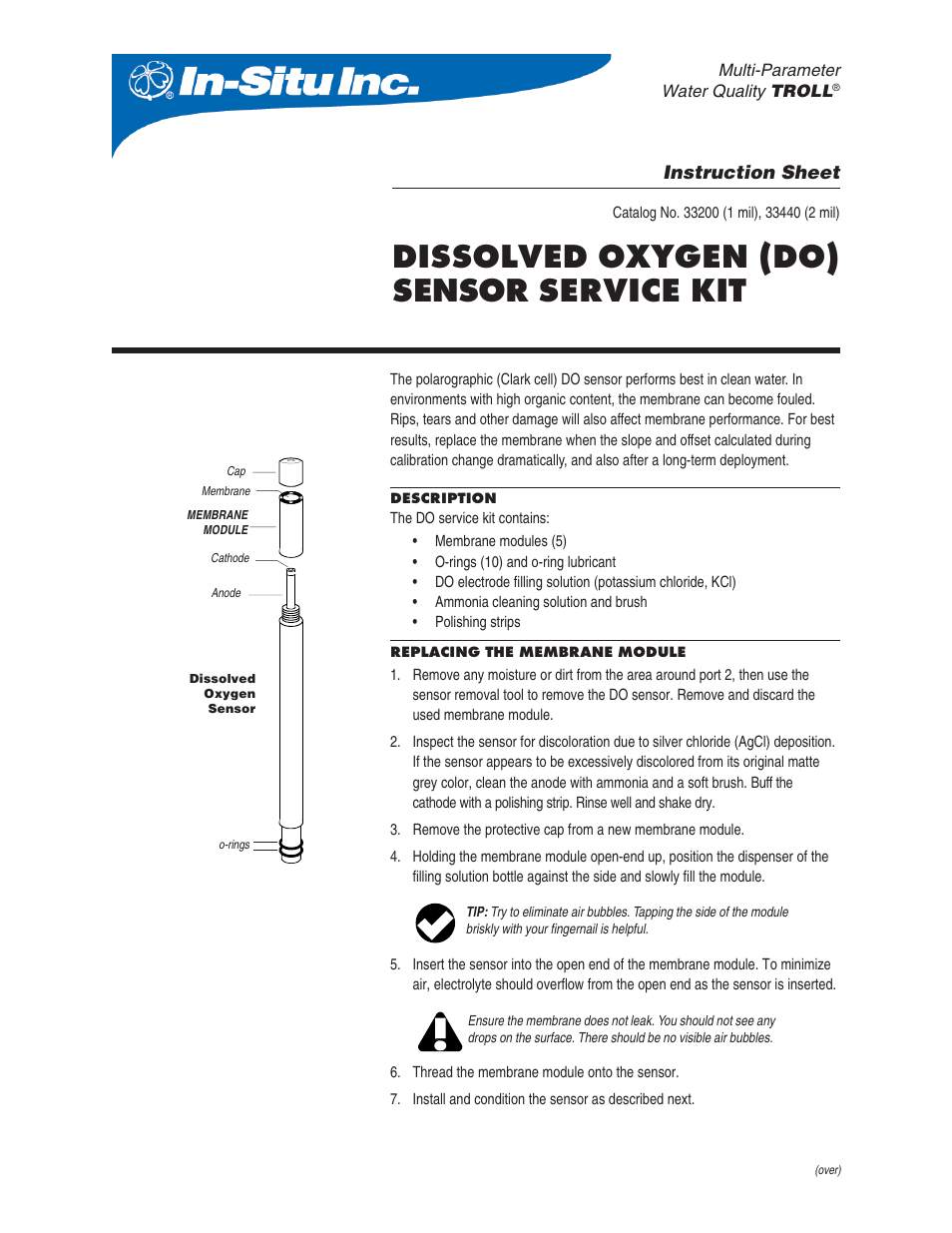 In-Situ Clark Cell Maintenance Kit for the TROLL 9500 Instrument User Manual | 2 pages