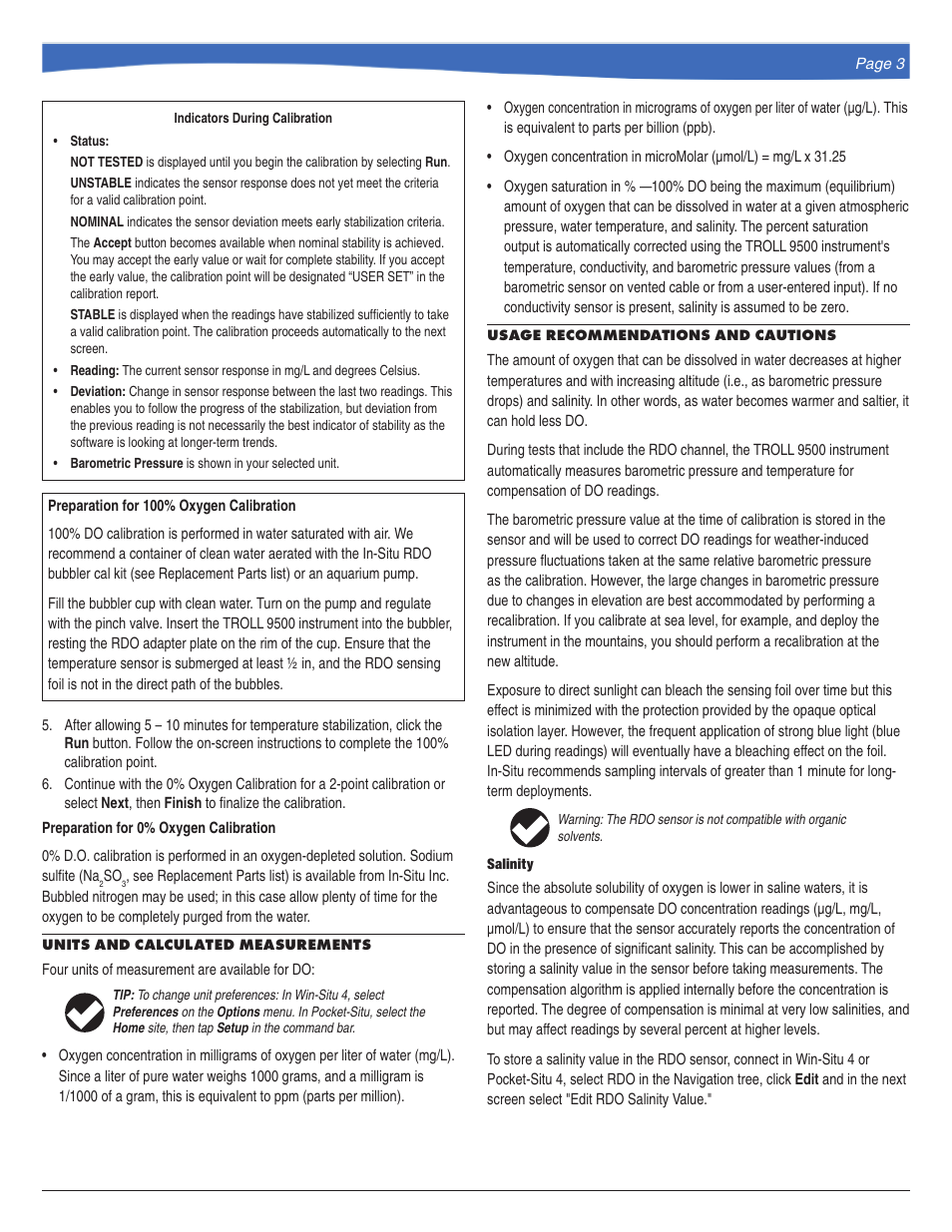 In-Situ RDO Sensor for TROLL 9500: Installation, Calibration, and Care (purchased after 09/2008) User Manual | Page 3 / 4