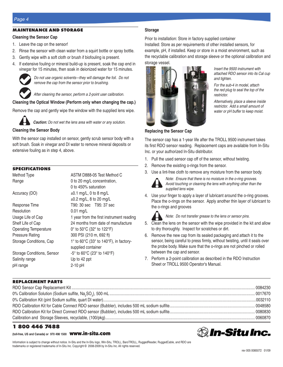 In-Situ RDO Sensor for TROLL 9500: Installation, Calibration, and Care (purchased after 09/2008) User Manual | Page 4 / 4