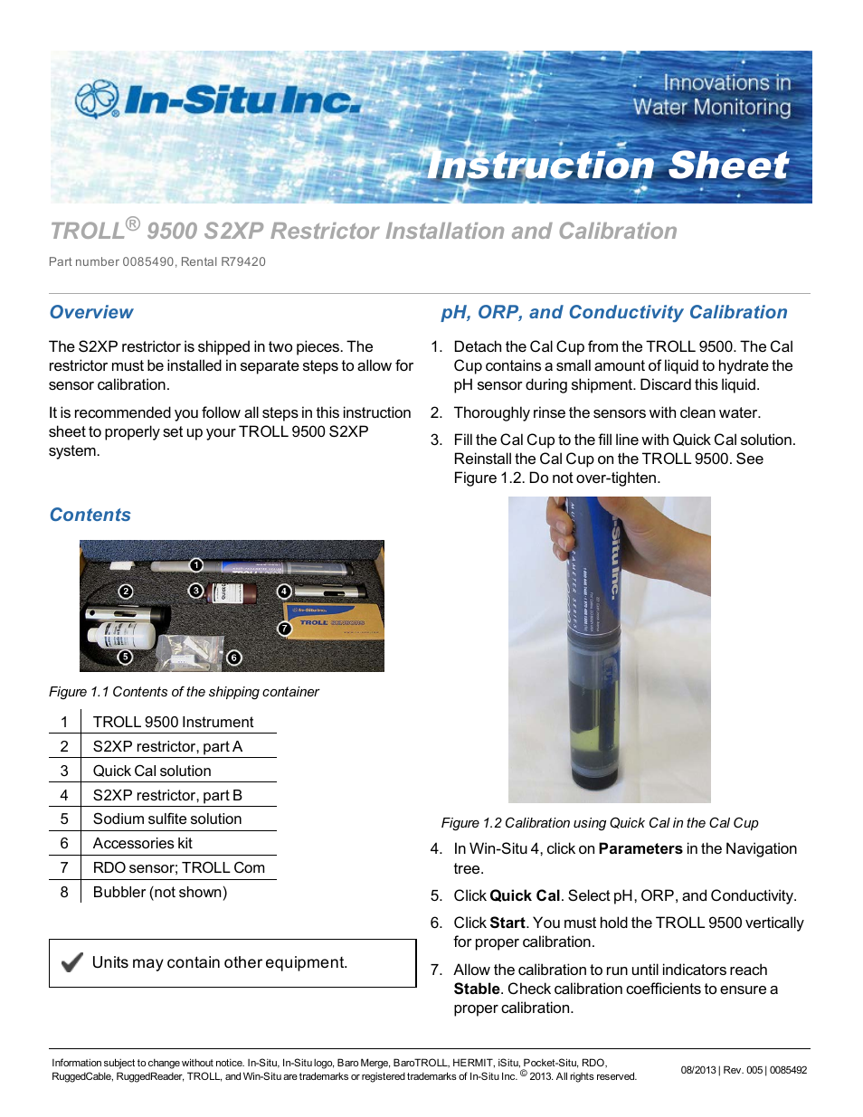 In-Situ S2XP Restrictor for TROLL 9500—Installation and Calibration Instructions User Manual | 5 pages