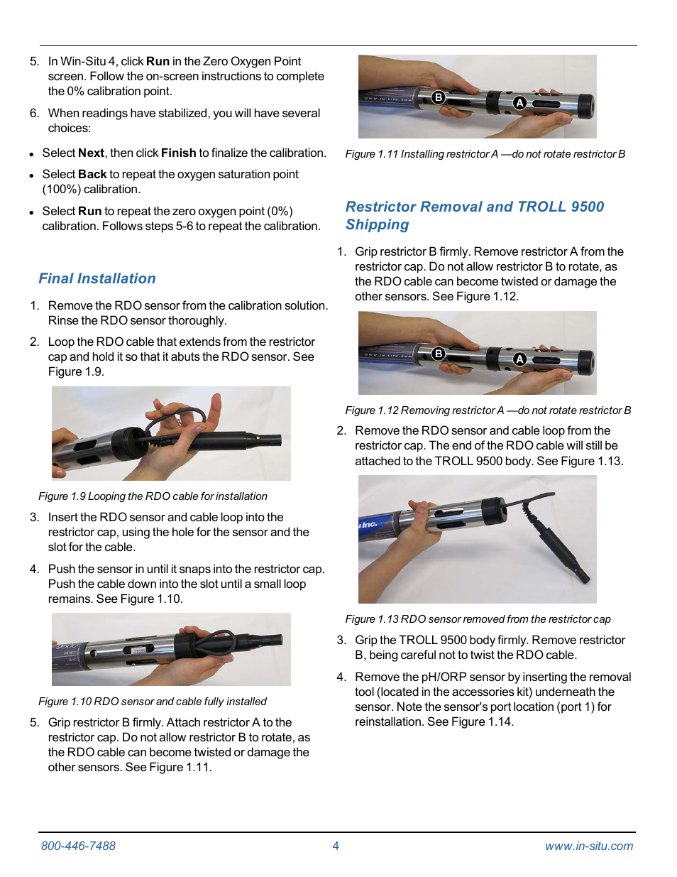 6 final installation, 7 restrictor removal and troll 9500 shipping, Instruction sheet | In-Situ S2XP Restrictor for TROLL 9500—Installation and Calibration Instructions User Manual | Page 4 / 5