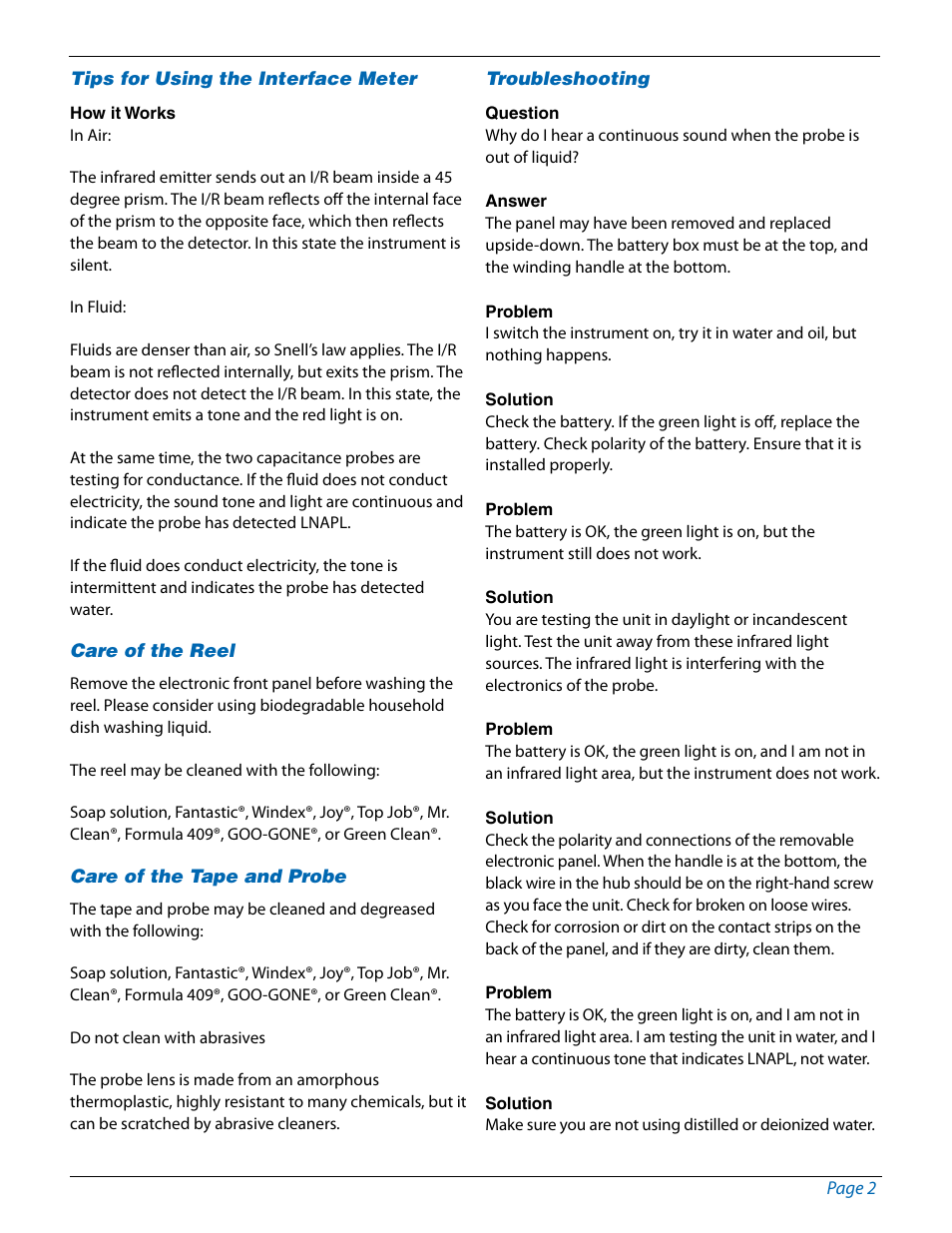 In-Situ Oil/Water Interface Meter Instruction Sheet User Manual | Page 2 / 5