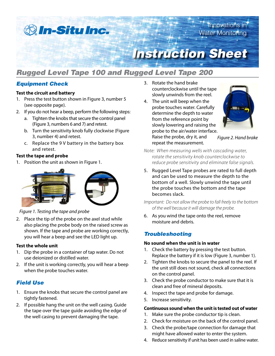 In-Situ Rugged Level Tape 100 and Rugged Level Tape 200 User Manual | 2 pages